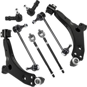 8-Piece Front Suspension Kit Complete Full Set - Lower Control Arms, Tie Rod Ends, Sway Bar Links - Compatible with 2006-2011 Ford Focus (Replaces K80408, K80407)