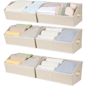 Closet Storage Bins, Large Trapezoid Storage Bins with Handles, Linen Closet Organizers and Storage for Clothes, Books (Beige) (6 Pack)
