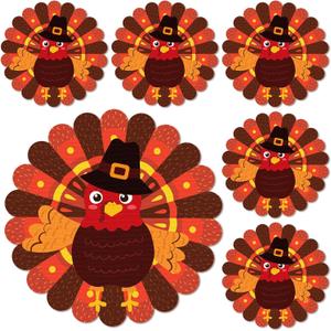 Thanksgiving Turkey Placemats Set of 6, 13.5" x 13.5" Thanksgiving Die Cut Place Mats Turkey Pattern Autumn Table Mat for Fall Holiday Party Festive Kitchen Dining Tableware Decorations