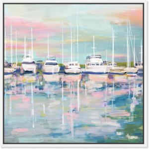 Coastal Dock Framed Sailing 1 Piece Canvas Wall Art, 13" x 13", White Frame