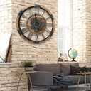 24" Large Wall Clock with Moving Gears,Oversize Vintage Industrial Rustic Farmhouse Clocks for Living Room Decor Office Home,Solid Wood HD Tempered Glass Cover,Brown