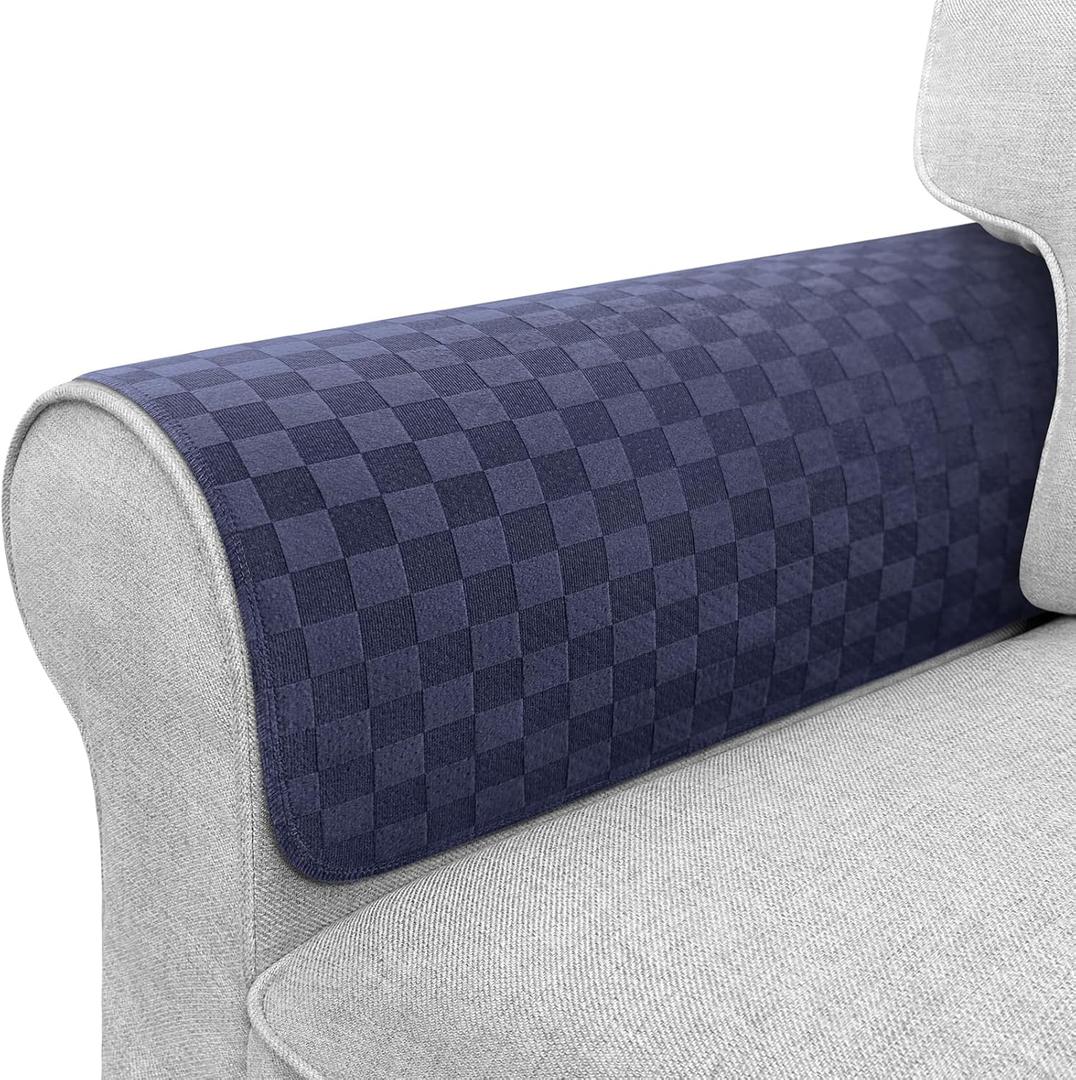 Couch Arm Covers, Sofa Arm Covers, Waterproof Armrest Cover for Sofa, Loveseat, Armchair, Anti-Slip Recliner Arm Cover, Headrest Cover, Arm Chair Covers Set of 2 (Navy Blue, 22"×18")