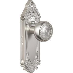 Brushed Nickel Door Knob Privacy Bedroom Bathroom with Lock, Vintage Interior Door Handle with Plate for Hallway, Closet, Farmhouse Style(1 Pack)