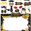 New Years Eve Party Supplies 2026  NYE Photo Booth Props Kit with Glitter Photo Frame, 2026 Glasses & Mustache (Pack of 19)