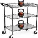 BolDuck Heavy Duty Utility Cart, 990Lbs Capacity 3 Tier Rolling Carts with Wheels, Kitchen Cart on Wheels with Storage, Commercial Grade Metal Serving Carts with Wire Shelving &Handle Bar, Black