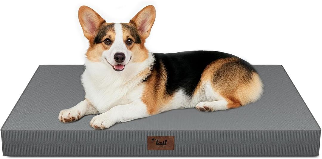 Tail Stories Outdoor Orthopedic Dog Bed, Waterproof Dog Bed for Large Dogs 36x27 Inch, Egg Crate Foam Pet Mat with Washable Removable Oxford Cooling Cover, Grey