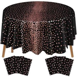 VitalCozy Round Dot Tablecloth 84 Inch Plastic Table Cover Polka Dot Confetti Tablecloths for Easter 2026 Graduation Prom Wedding Birthday Spring Party Supplies(Black and Rose Gold,3 Pcs)