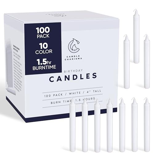 Pack of 2 Candle Charisma 100 White Spell Candles - 4" Unscented Paraffin Chime Candles, Smokeless & Dripless, Colored Candles, 1.5 Hours Burn Time 0.4" Thick Taper Candles for Rituals,Birthdays and Parties
