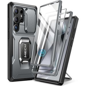 TONGATE for Samsung Galaxy S24 Ultra Case, [Bulit-in Slide Camera Cover & Ring Kickstand] [2 Front Frame & 1 Screen Protector] Military Grade Phone Case for Samsung S24 Ultra 6.8", Gray