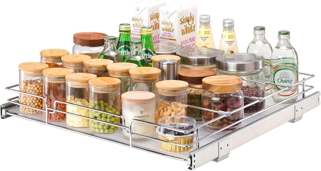 VEVOR 20"W x 21"D Pull Out Cabinet Organizer, Heavy Duty Slide Out Pantry Shelves, Chrome-Plated Steel Roll Out Drawers, Drawer Storage for Home, Inside Cabinet, Bathroom, Under Sink, 22"x22" Install