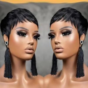 Pixie Cut Wig Human Hair Short Pixie Wigs for Black Women Glueless Pixie Wig Layered Brazilian Virgin Human Hair Wigs For Women Black Color