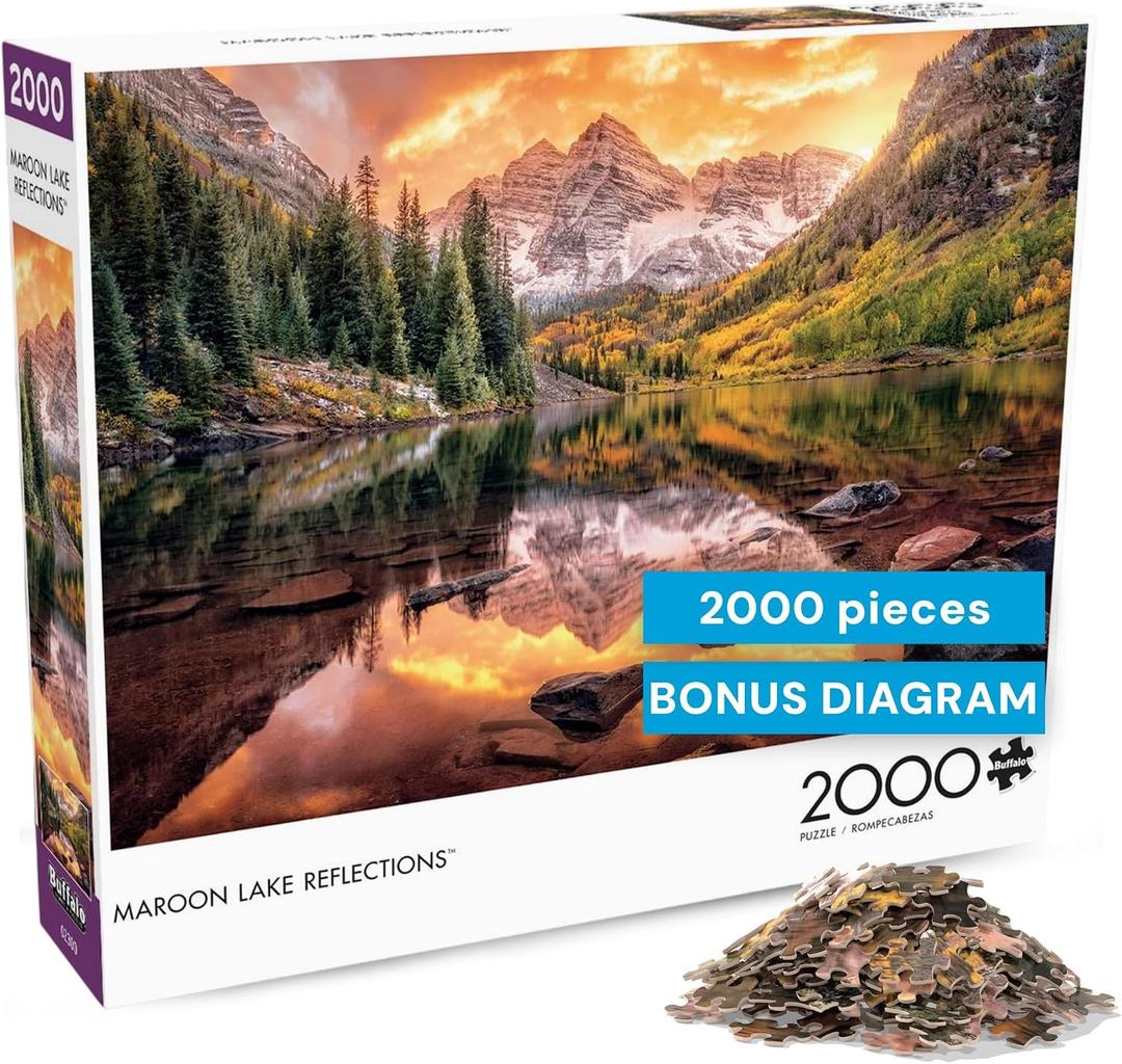 Buffalo Games - Maroon Lake Reflections - Joshua Snow - 2000 Piece Jigsaw Puzzle for Adults - Scenic Nature Puzzle, Challenging Mountain Landscape, Bonus Poster Included, Finished Size 38.50 x 26.50, Large