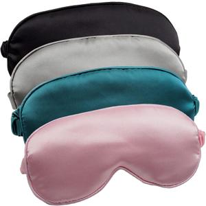 LERSVICVIL Sleep Mask 4 Pack Silk Eye Cover Soft Satin Blindfold Elastic Strap Night Eyeshade Travel Nap for Women Men (Black, Silver, Pink and Dark Green)
