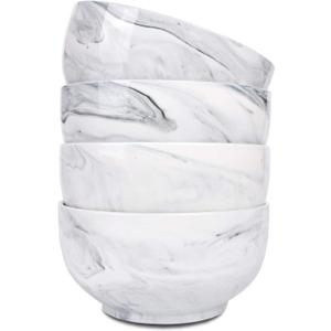 Bosmarlin Marbling Ceramic Bowl Set of 4, 33 Oz, Dishwasher and Microwave Safe (33 Oz, B-Grey Marbling)