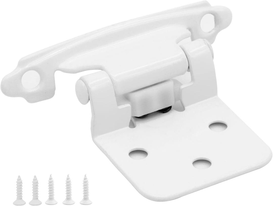 Cabinet White Hinges Overlay, 50 Pack (25 Pairs) Self Closing Flush Face Mount Cabinet Hinge Hardware for Cabinet Doors
