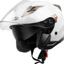YEMA Open Face Motorcycle Helmets, DOT Approved 3/4 Moped Helmet Dual Visor Quick Release Buckle, Helmets for Adults Motorcycle Men Women Helmets for Moped Scooter Streey (White, M)