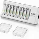 EBL Rechargeable AAA Batteries, 8 Pack 1100mAh NiMH Triple AAA Batteries and Individual AA AAA Battery Charger