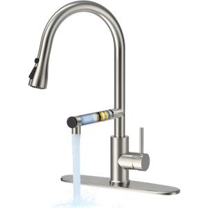 FEELSO Kitchen Faucets, Upgraded Filter Water Kitchen Faucet with Pull Down Sprayer, Brushed Nickel Stainless Steel High Arc 1 Or 3 Hole Kitchen Sink Faucet for Remove Lead, Chlorine, Bad Taste & Odor