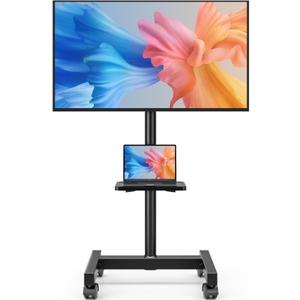 AX WABER Mobile TV Floor Stand for 13-50 inch LCD LED Flat/Curved Panel Screen TVs up to 77 lbs, Height Adjustable TV Stand Mount with Tilt VESA 200x200, Portable TV Stand with Shelf AX2007TBM