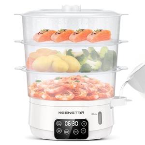 Electric Food Steamer, 13.7QT Vegetable Steamer with 3 Tiers BPA-Free Baskets, Digital Steamer with Appointment and Timer, 800W Simultaneous Cooking, Ideal for Veggies Seafood Rice White
