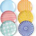 Selamica Ceramic Dessert Plates Set of 6, 6 Inch Mini Dinner Plates for Cake Snacks Side Dish, Microwave & Dishwasher Safe (Assorted Colors)