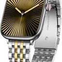 Lenrao Metal Band Compatible with Apple Watch Band for Women 40mm 41mm 42mm 38mm 44mm, Dressy Stainless Steel Strap for iWatch Series 11/SE/10/9/8/7/6/5/4/3/2/1/Ultra Luxury Silver/Gold