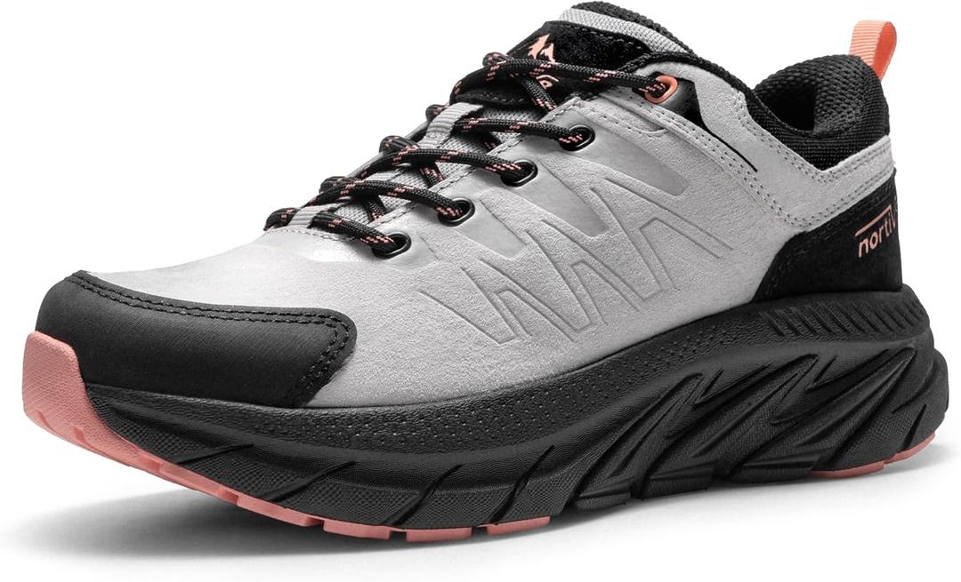NORTIV 8 Women's Lightweight Hiking Shoes Chunky Tennis Comfortable Non-Slip Trekking Trails Shoes Outdoor Platform Walking Sneakers Horizon (11, Grey/Pink)