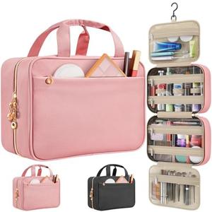 Voyree Travel Toiletry Bags, Portable Travel Bag with Hanging Hook for Women, Waterproof and Hanging Makeup Bag Travel Organizer Accessories for Travel Essentials (Pink, Large)
