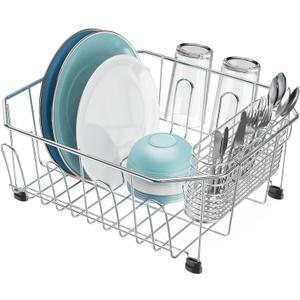 GSlife Small in Sink Dish Drying Rack - Stainless Steel Compact Dish Drainer for RV Kitchen Apartment Sink, Rust Resistant Inside Sink Rack, 12 Person Households, 11.6" W x 13.4" L