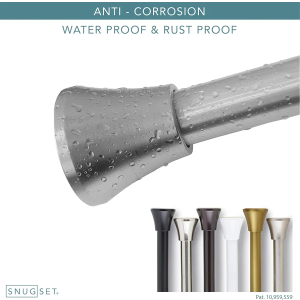 SnugSet | Ultra Strong Secure Hold Tension | No Rust | 43-72" | Adjustable |Silver Shower Rod