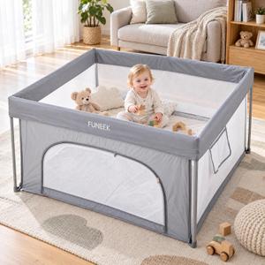 FUNEEK 59x59 Inch Baby Play Pen, Foldable Playpen for Babies and Toddlers | Portable Baby Play Area, Collapsible Playpen, Corral para bebes, Outdoor Indoor Play Yard