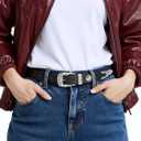 Western-Concho-Cowboy-Belts for Women - PU-Leather Thin Rivet Cowgirl Studded Belt for Jeans(for 29-38''Wasit) (Black)