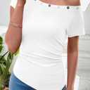 SHEWIN Women Tops Summer Short Sleeve Shirts Dressy Casual Sexy Boat Neck Tshirt Trendy Date Night Off Shoulder Blouses 2026 Going Out Clothes Size XL, White (White, XL)