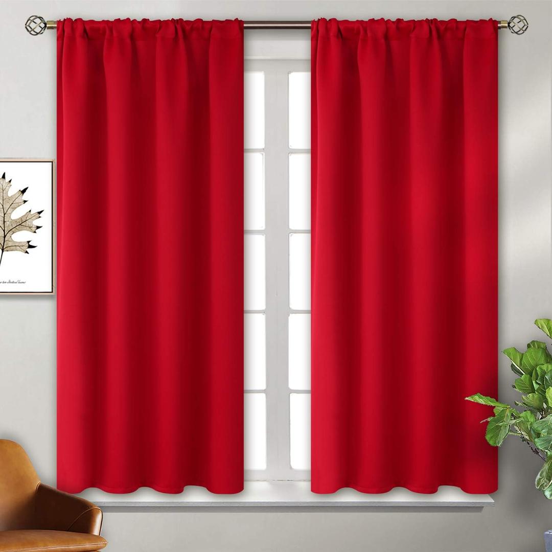 BGment Red Blackout Curtains 45 Inches Length for Bedroom- Rod Pocket Thermal Insulated Room Darkening Drapes for Short Bedroom Living Room Window, 42 x 45 Inch, 2 Panels