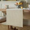 ZeeMart Burlap Style Farmhouse Table Runners 90 Inches Long, Cream Rustic Woven Dining Table Runner for Everyday Use, 14x90 Inches, Cream