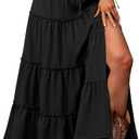 ELLEVEN Women's Summer Slit Tiered Maxi Skirt - Boho A-Line Elastic Waist Long Skirts with Pockets (Black, XL)