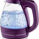 OVENTE Electric Kettle, 1.5L Borosilicate Glass Countertop Water Heater and Boiler for Coffee or Tea, BPA-Free, Auto Shut-Off, Boil-Dry Protection, Removable and Washable Spout Filter, Purple KG83P