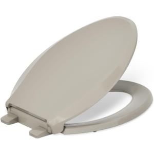 KOHLER 4636-RL-G9 Cachet ReadyLatch Elongated Toilet Seat Slow Close, Soft Close Toilet Seat Quiet Lid, Contoured Grip-Tight Bumpers Installation Hardware, Apartment Essentials, Sandbar