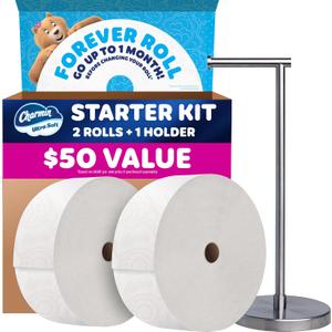 Charmin Toilet Paper Ultra Soft, Forever Roll Starter Kit, 1 Holder, 2 Rolls, 2-ply Bath Tissue