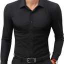 Lion Nardo Stretch Mens Dress Shirts Long Sleeve Slim Fit Dress Shirts for Men Muscle Fit Wrinkle Free Button Down Shirt (X-Large, Black)