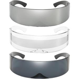 Dollger Futuristic Sunglasses Y2K Space Cyclops Wrap Around Glasses Rimless Translucent Mirrored Lens (A16:Silver+Black+Clear)