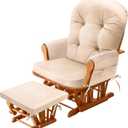 JZHLLA Glider Rocker Replacement Cushion Set with Storage Pockets Soft Flannel Fabric & High-Resilience Foam Non-Slip Back Rocking Chair Cushion for Living Room Rocking Chair(Beige)