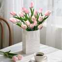 Artificial Tulips - 16 Light Pink Real Touch Flowers for Home Wedding Mothers Day Easter Valentine's Day Decoration