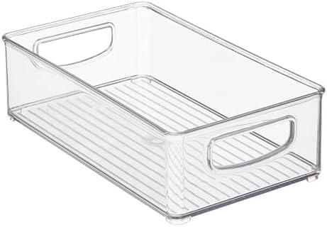 mDesign Small Plastic Kitchen Storage Container Bin with Handles - Organization in Pantry, Refrigerator or Freezer - Food Organizer for Fruit, Yogurt, Squeeze Pouches, 2 Pack, Clear (10 x 6 x 3)