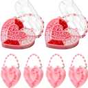 Cunno 6 Pack Valentines Day Containers Heart Shaped Food Containers Large Plastic Snack Box Food Storage with Handle Divided Serving Tray Portable Jewelry Organizer for Candy Fruit Pink