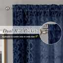 Lecloud Leia Jacquard Textured Navy Blue Sheer Curtains 96 Inches Long 2 Panels, French Door/Living Room/Bedroom Curtain with Dual Rod Pockets, Light Filtering Clip Leaf Voile Drapes, 38x96 Inches