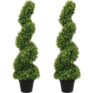 3ft Spiral Boxwood Topiary Trees Artificial Outdoor Set of 2 - UV Resistant Faux Plants for Outside Planters, 36" Fake Twisted Tree for Front Porch Decor (Milan Foliage)