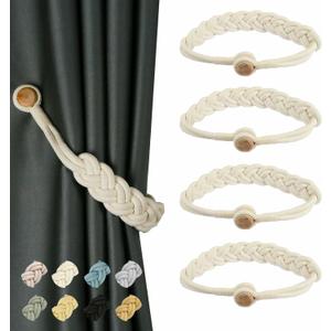 BEL AVENIR Curtain Tiebacks Magnetic Woven Curtain Holdback Drapery Tie-Back (Ivory Braid-4 Pack)