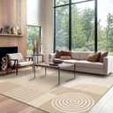 8x10 Area Rug for Living Room Beige Geometric Rug Machine Washable White Minimalist Line Mid Century Modern Area Rugs Non Slip Low Pile Large Dining Room Indoor Floor Carpet for Bedroom Office,Beige