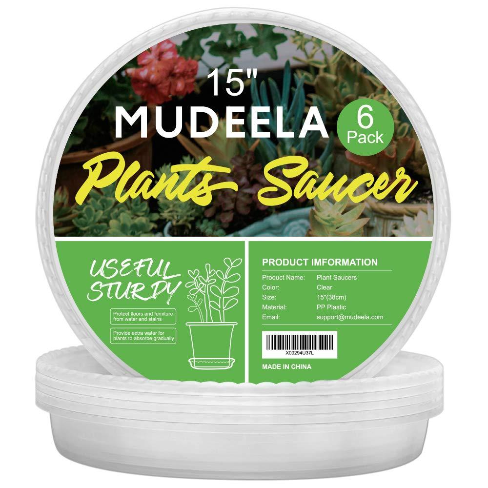 MUDEELA 6 Pack of 15 Inches Plant Saucers for Indoor, Durable Plastic Round Plant Tray Plant Dish Pant Plate to Catch Water for Flower and Plant Pot, Thicker, Stronger, Deeper, Black